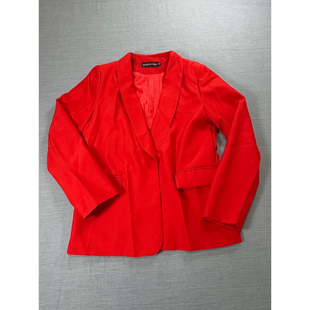 Mei Han Hui Yi Jiao Red Shawl Lapel Single Button Blazer Jacket Womens XL